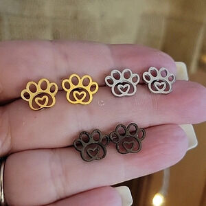 Pawprint Heart Stud Earrings, choice of color